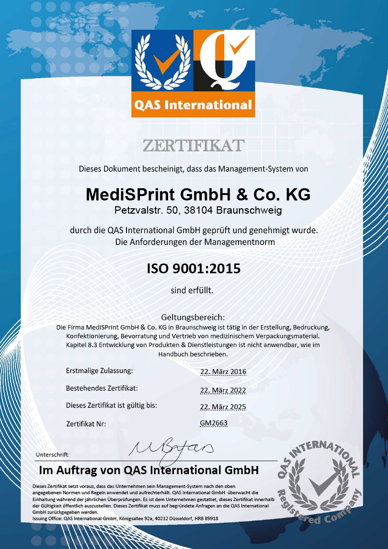 Zertifikat ISo MediSPRint
